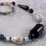 black grey necklace handmade semi-precious beads