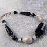 black grey semi-precious stone handmade necklace