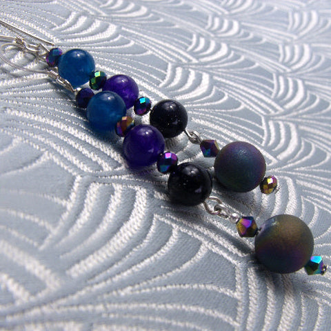 Long handmade earrings, blue long drop earrings  A174