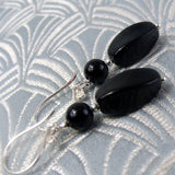 semi-precious stone earrings black onyx, black beaded semi-precious earrings