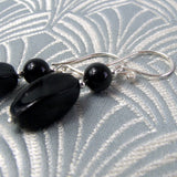 black drop earrings, semi-precious earrings, handmade earrings A176