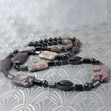 long semi-precious necklace with jasper and hemstite