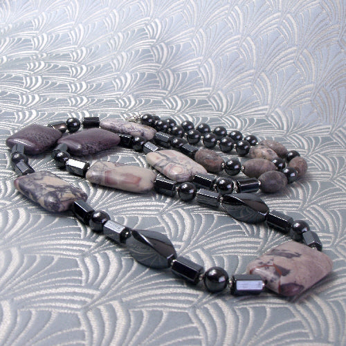 jasper long semi-precious stone necklace uk, long jasper necklace, unique handmade long statement necklace uk