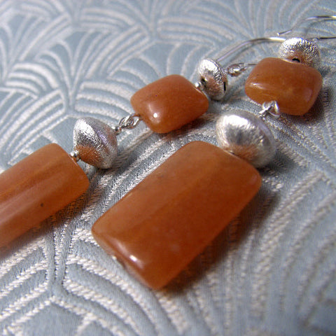 Long drop statement earrings, orange long handmade earrings UK, long semi-precious earrings  (STE19)