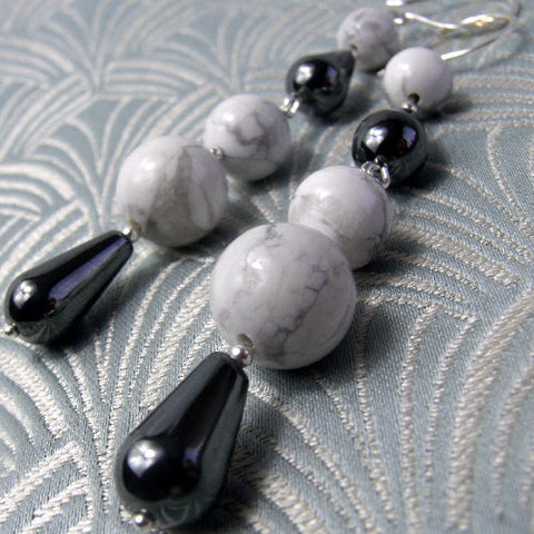 Long drop handmade earrings, long semi-precious stone drop earrings handmade UK (STE21)