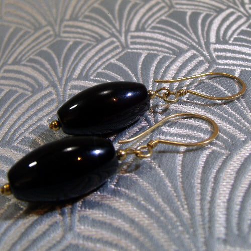 long black semi-precious earrings, long black drop earrings, handmade long black earrings
