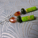 Jasper semi-precious gemstone earrings, green handcrafted drop earrings, jasper jewellery  (A184)