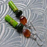 Jasper semi-precious gemstone earrings, green handcrafted drop earrings, jasper jewellery  (A184)