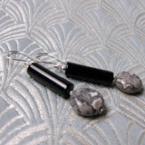 long black grey earrings, long drop earrings, black grey long handmade earrings