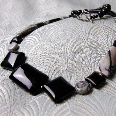 Unique black necklace design, handcrafted black onyx jewellery, black onyx necklace (A213)