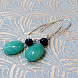 long length green earrings, long quartz earrings, handmade green earrings, handmade jewellery sale online uk