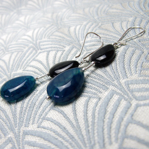 Long Blue Earrings UK, long drop earrings UK, Long semi-precious stone earrings handmade UK (STE35)