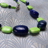 long semi-precious stone necklace handmade blue green stones