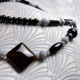 long necklace semi-precious grey black stones