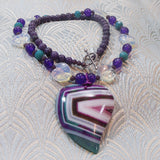 agate gemstone pendant necklace with heart shaped pendant