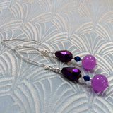 unique long gemstone earrings with purple beads