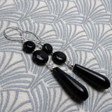 long black earrings uk, long semi-precious stone black earrings, black statement earrings uk