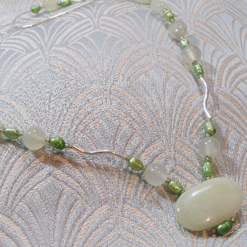 sterling silver jade necklace uk, unique handmade semi-precious gemstone necklace, green jewellery