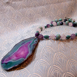 handmade semi-precious stone pendant necklace, handmade gemstone statement necklace, pink statement necklace