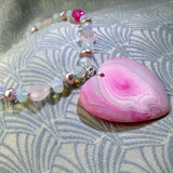 pink gemstone handmade pendant necklace uk, pink agate semi-precious stone pendant necklace