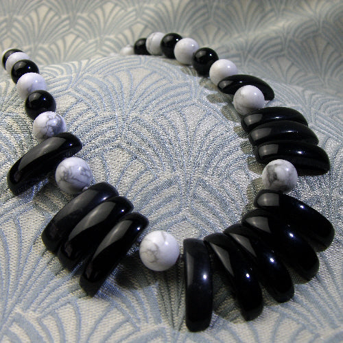 black white necklace, unique black white handmade necklace, semi-precious necklace