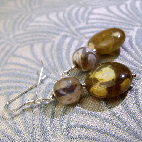 Jasper handcrafted drop earrings, brown jasper semi-precious gemstone earrings UK A236