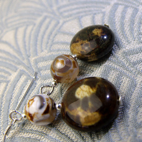 Semi-precious drop earrings, brown handcrafted earrings A235