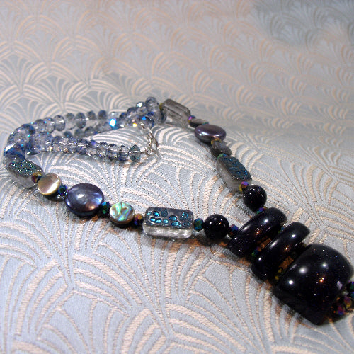 blue goldstone necklace, gemstone jewellery, semi-precious stone jewellery sale uk, online jewellery sale