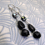 black onyx earrings, black long handmade drop earrings