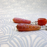 long agate gemstone beads set in long earrings
