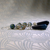 semi-precious stone jewellery, long gemstone earrings, blue statement earrings
