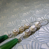 long green earrings handmade agate