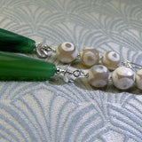 long green agate gemstone statement earrings