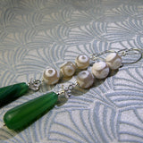 long green dangle earrings, long green handmade earrings