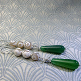green agate earrings, long gemstone statement earrings