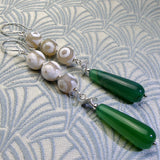 long handmade green earrings, semi-precious jewellery