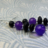 black purple gemstone drop earrings, purple black semi-precious jewellery