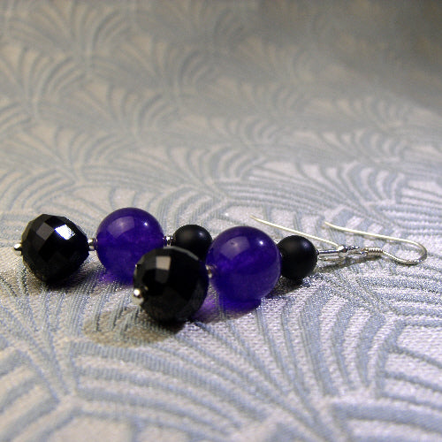 black purple earrings unique drop design, handcrafted earrings, handmade jewellery