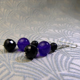 black purple beaded semi-precious earrings uk, semi-precious stone bead earrings black purple semi-precious beads