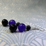 black purple drop earrings, semi-precious stone jewellery handmade uk