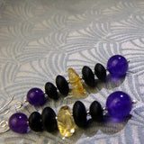 long black purple gemstone statement earrings