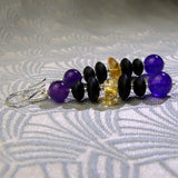long black purple earrings, long handmade statement earrings uk