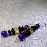 long purple agate black onyx gemstone earrings, long statement earrings