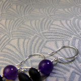 Long gemstone statement earrings UK, black purple handmade statement earrings UK  BB29