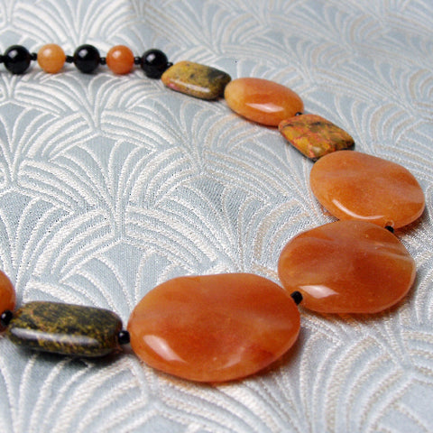 Orange handcrafted necklace, short semi-precious necklace BB11