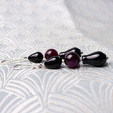 long black pink earrings handmade pink and black gemstone beads