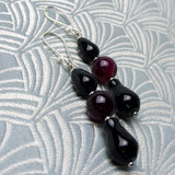 Long semi-precious stone earrings, black pink long handmade earrings, long drop earrings  BB17