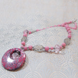 grey pink long semi-precious stone necklace