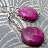 short pink gemstone earrings, short drop pink jasper earrings