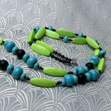 long green necklace, long green stone necklace